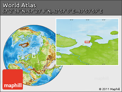 Physical Location Map of the Area around 67° 12' 43" N, 43° 25' 29" E