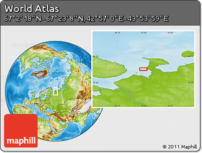 Physical Location Map of the Area around 67° 12' 43" N, 43° 25' 29" E