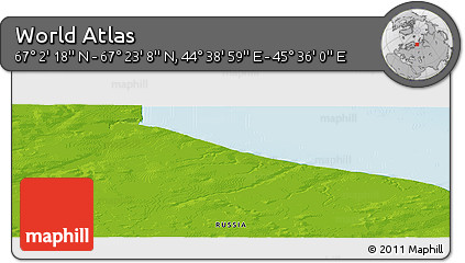 Physical Panoramic Map of the Area around 67° 12' 43" N, 45° 7' 30" E