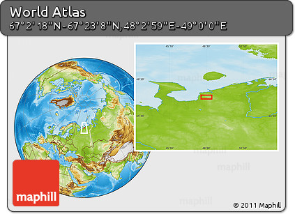 Physical Location Map of the Area around 67° 12' 43" N, 48° 31' 29" E