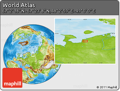 Physical Location Map of the Area around 67° 12' 43" N, 48° 31' 29" E