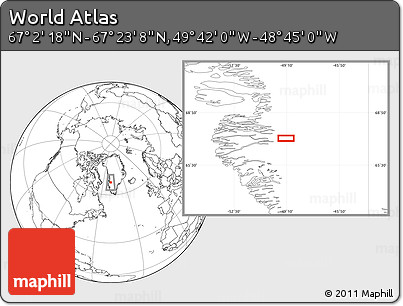 Blank Location Map of the Area around 67° 12' 43" N, 49° 13' 30" W