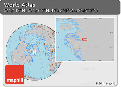 Gray Location Map of the Area around 67° 12' 43" N, 49° 13' 30" W