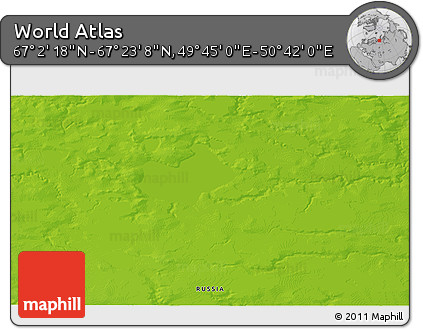Physical 3D Map of the Area around 67° 12' 43" N, 50° 13' 30" E