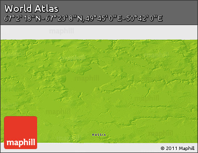 Physical 3D Map of the Area around 67° 12' 43" N, 50° 13' 30" E
