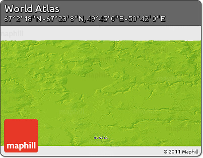 Physical 3D Map of the Area around 67° 12' 43" N, 50° 13' 30" E