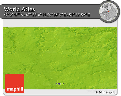 Physical 3D Map of the Area around 67° 12' 43" N, 51° 4' 30" E