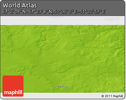 Physical 3D Map of the Area around 67° 12' 43" N, 51° 4' 30" E