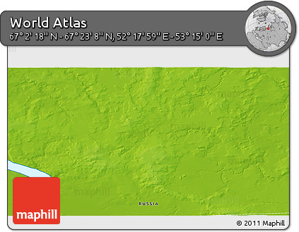 Physical 3D Map of the Area around 67° 12' 43" N, 52° 46' 29" E