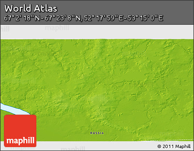 Physical 3D Map of the Area around 67° 12' 43" N, 52° 46' 29" E