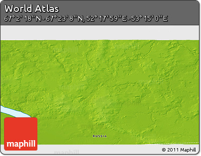 Physical 3D Map of the Area around 67° 12' 43" N, 52° 46' 29" E