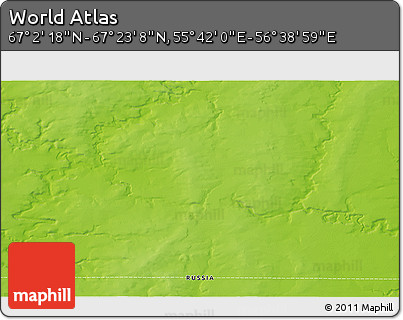 Physical 3D Map of the Area around 67° 12' 43" N, 56° 10' 29" E