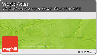 Physical Panoramic Map of the Area around 67° 12' 43" N, 56° 10' 29" E