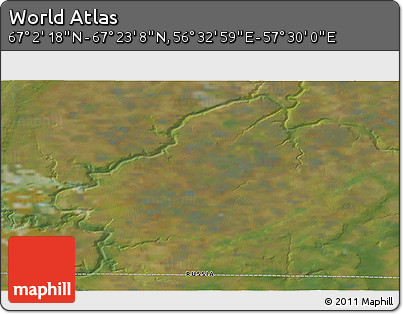 Satellite 3D Map of the Area around 67° 12' 43" N, 57° 1' 29" E