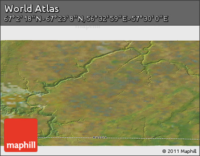 Satellite 3D Map of the Area around 67° 12' 43" N, 57° 1' 29" E