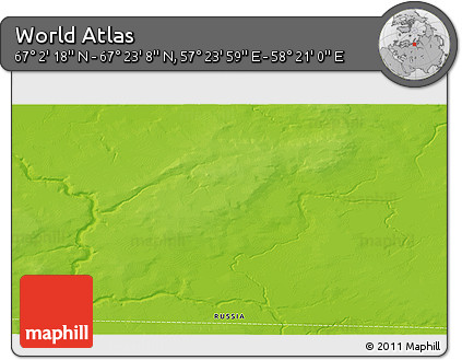 Physical 3D Map of the Area around 67° 12' 43" N, 57° 52' 30" E