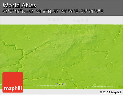 Physical 3D Map of the Area around 67° 12' 43" N, 57° 52' 30" E