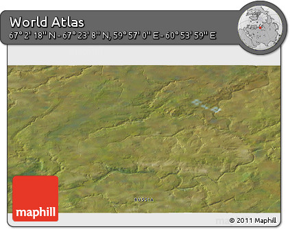 Satellite 3D Map of the Area around 67° 12' 43" N, 60° 25' 29" E