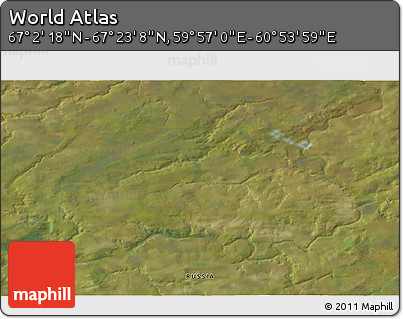Satellite 3D Map of the Area around 67° 12' 43" N, 60° 25' 29" E