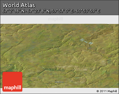 Satellite 3D Map of the Area around 67° 12' 43" N, 60° 25' 29" E