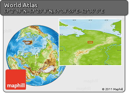 Physical Location Map of the Area around 67° 12' 43" N, 62° 7' 30" E
