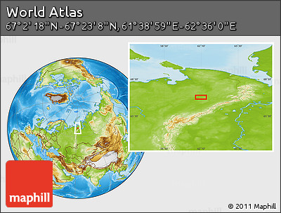 Physical Location Map of the Area around 67° 12' 43" N, 62° 7' 30" E