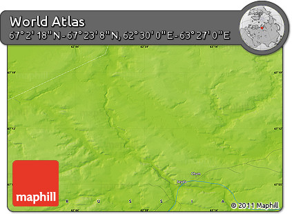 Physical Map of the Area around 67° 12' 43" N, 62° 58' 30" E