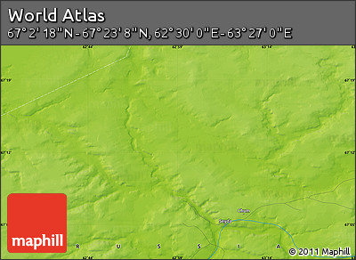 Physical Map of the Area around 67° 12' 43" N, 62° 58' 30" E