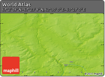 Physical Map of the Area around 67° 12' 43" N, 62° 58' 30" E