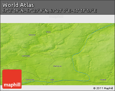 Physical 3D Map of the Area around 67° 12' 43" N, 63° 49' 30" E