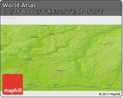 Physical 3D Map of the Area around 67° 12' 43" N, 63° 49' 30" E