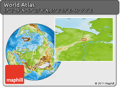 Physical Location Map of the Area around 67° 12' 43" N, 65° 31' 30" E