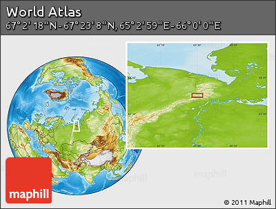 Physical Location Map of the Area around 67° 12' 43" N, 65° 31' 30" E