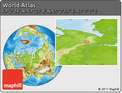 Physical Location Map of the Area around 67° 12' 43" N, 65° 31' 30" E