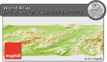 Physical Panoramic Map of the Area around 67° 12' 43" N, 65° 31' 30" E