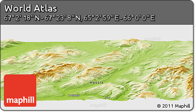 Physical Panoramic Map of the Area around 67° 12' 43" N, 65° 31' 30" E