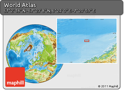 Physical Location Map of the Area around 67° 12' 43" N, 6° 52' 30" E