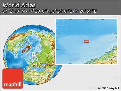 Physical Location Map of the Area around 67° 12' 43" N, 6° 52' 30" E