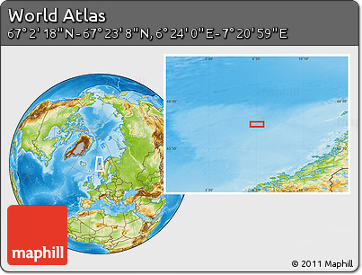 Physical Location Map of the Area around 67° 12' 43" N, 6° 52' 30" E