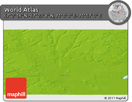Physical 3D Map of the Area around 67° 12' 43" N, 71° 28' 29" E