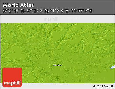 Physical 3D Map of the Area around 67° 12' 43" N, 71° 28' 29" E