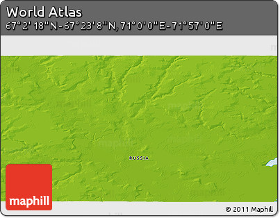 Physical 3D Map of the Area around 67° 12' 43" N, 71° 28' 29" E