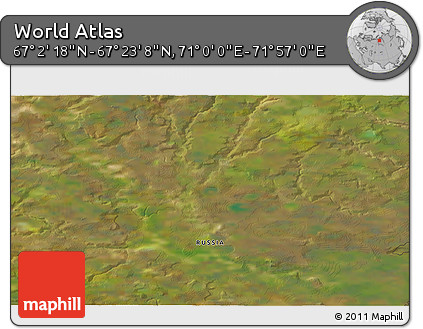 Satellite 3D Map of the Area around 67° 12' 43" N, 71° 28' 29" E