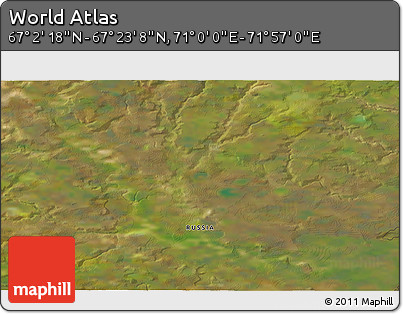 Satellite 3D Map of the Area around 67° 12' 43" N, 71° 28' 29" E