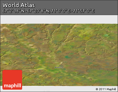 Satellite 3D Map of the Area around 67° 12' 43" N, 71° 28' 29" E