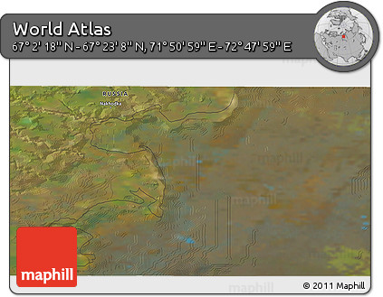 Satellite 3D Map of the Area around 67° 12' 43" N, 72° 19' 29" E