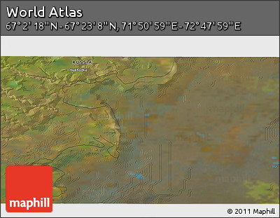 Satellite 3D Map of the Area around 67° 12' 43" N, 72° 19' 29" E