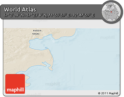 Shaded Relief 3D Map of the Area around 67° 12' 43" N, 72° 19' 29" E