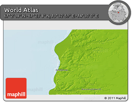 Physical 3D Map of the Area around 67° 12' 43" N, 74° 1' 30" E