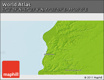 Physical 3D Map of the Area around 67° 12' 43" N, 74° 1' 30" E
